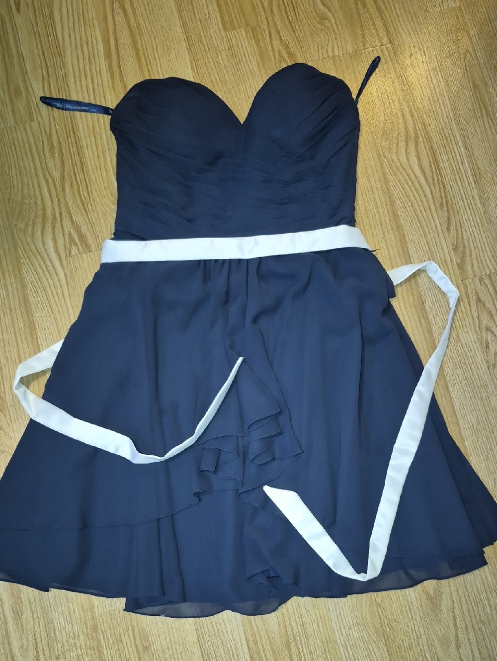 MoriLee By Madeline Gardiner Navy Strapless Chiffon Dress with White Sash